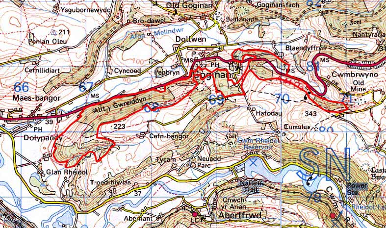 Map ardal Allt y Gwreiddyn