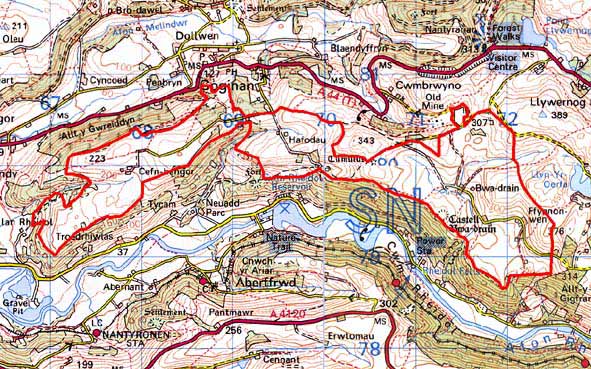 Cefn Bangor and Cefn Fuches map