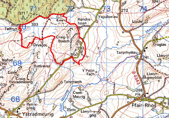 Map o ardal Craig y Bwlch