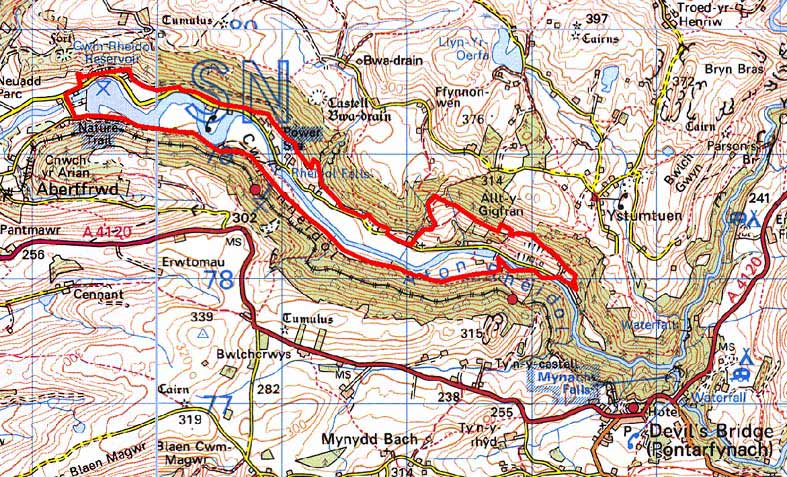Map o ardal Cwm Rheidol