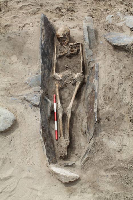 A long cist grave and skeleton